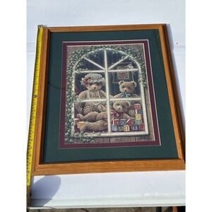 Nanette Vuckamp Teddy Bear Window Framed Print Oak Frame 22.5x18.5 Nursery Gift